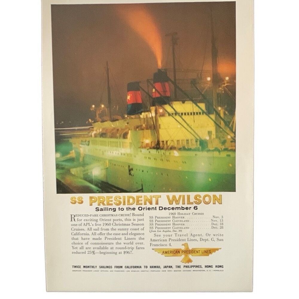 Vintage 1960 American President Lines SS President Wilson Orient Ad Advertisemen